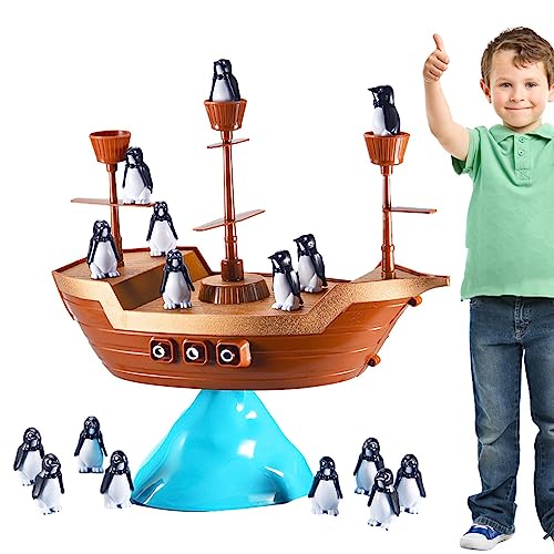 Tedious 2 Pcs Pinguin-Gleichgewicht | Vorschul-Brettspiele mit Piratenschiff-Pinguin-Blöcken,Brettspiel für Kinder zur Verbesserung der Augen-Hand-Kooperation und Analyseerkennung, Farben und Formen von Tedious