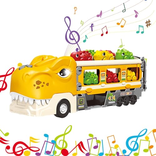 Tedious Dinosaurier-Rückziehspielzeug,19-teiliger zusammenklappbarer Dinosaurier-Truck mit Licht und Ton - Kreatives Kinderspielzeug, lustiges Autospielzeug für Weihnachten, Party, Geschenk im Alter von Tedious
