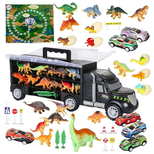 Tedious Dinosaurierspielzeug Transport-LKW-Spielset,Dinosaurier-Transporter-LKW-Set - Fahrzeugträgerwagen mit Dino-Spielzeug - Tragbare Dino-Transportfahrzeuge, Spielzeug-LKW und Dinosaurier-Set für von Tedious