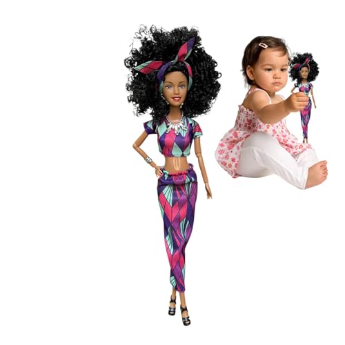 Tedious Flexibles Puppenmädchen, bewegliche Schwarze Puppe, Mehrgelenkiges Mädchenpuppenspielzeug mit lockigem Haar, Modepuppe mit lebendigem Gesichtsausdruck für Kinderzimmer, Wohnzimmer, von Tedious