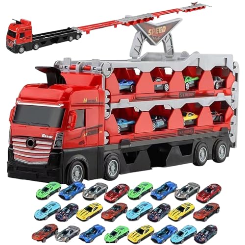 Tedious Mega Hauler Truck with Ejection Race Track Spielzeug | Auto Transporter Spielzeug für Jungen | Zusammenklappbares Transport-LKW-Spielzeugauto-Set Kinder (8/16/24 Stück) von Tedious