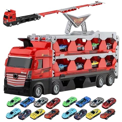 Tedious Mega Hauler Truck with Ejection Race Track Spielzeug | Auto Transporter Spielzeug für Jungen | Zusammenklappbares Transport-LKW-Spielzeugauto-Set Kinder (8/16/24 Stück) von Tedious