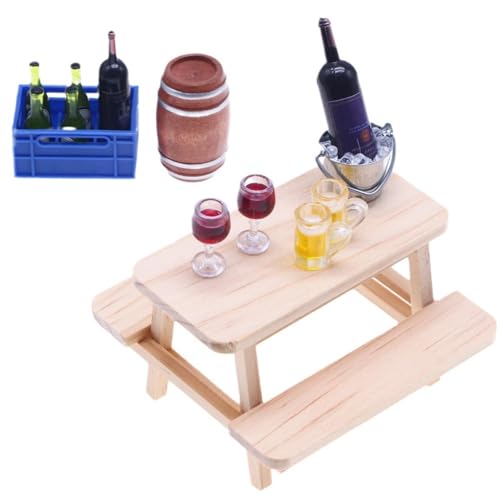 Tedious Puppenhaus-Möbelset, Puppenhaus-Weinset | Weinkeller Miniatur Bierflasche, Hausbar-Rotweinkorb, Bierfass, Minikeller, Weinkeller von Tedious