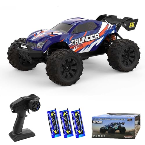 Teeggi 1/14 Ferngesteuertes Auto für Erwachsene, 100km/h Höchstgeschwindigkeit, 3S Bürstenloser Motor RC Car Hohe Geschwindigkeit Offroad Drift Rennauto, 4WD Off Road Race Buggy, 3 Batterien (Blau) von Teeggi
