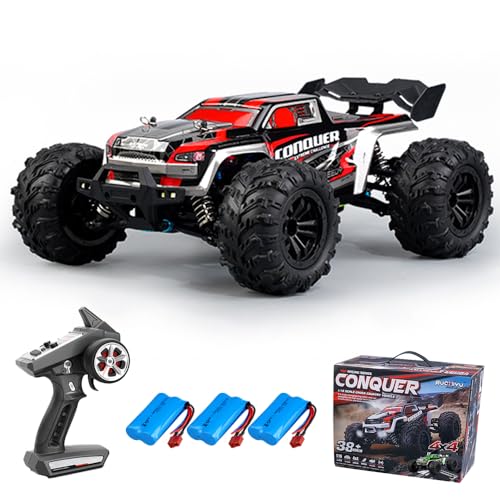 Teeggi 16102 1:16 Ferngesteuertes Auto,2.4Ghz Kohlebürste Motor RC Hohe Geschwindigkeit Offroad Drift Rennauto,50km/h 4WD Offroad Auto Spielzeugauto, 3 Batterien (Rot) von Teeggi