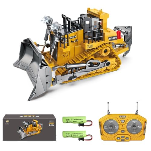 Teeggi Ferngesteuerter Bulldozer Spielzeug, 9 Kanal 1:20 RC Raupenfahrzeug, mit Licht und Soundeffekten, Geeignet für Kinder Geburtstagsgeschenke, 2 Batterien von Teeggi
