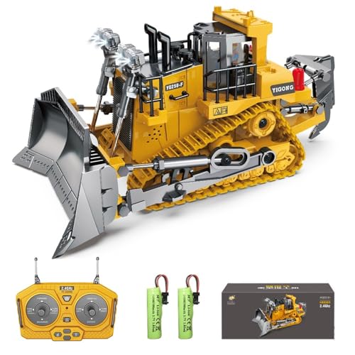 Teeggi Ferngesteuerter Bulldozer Spielzeug für Kinder ab 6-12 Junge, 9-Kanal 1/24 RC Baufahrzeug mit Licht und Soundeffekten von Teeggi
