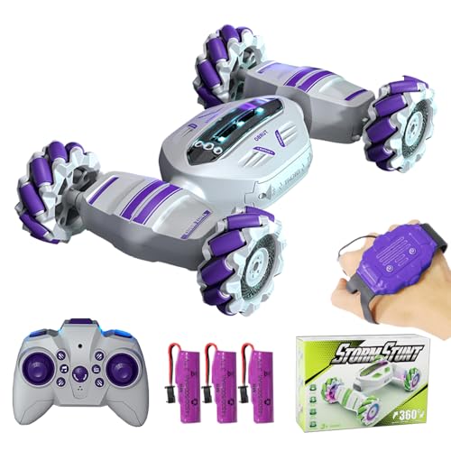 Teeggi Ferngesteuertes Auto RC Stunt Car ab 3-10 Jahre, Junge Mädchen Kinder Spielzeug, 4WD Handsteuerung, 360° Drehung Crawler Offroad Drift, Geschenk ab 6-12 Jähriger, 3 Batterien(Violett) von Teeggi