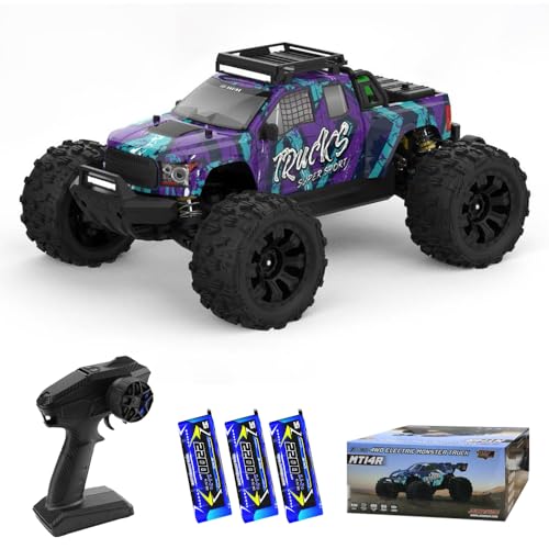 Teeggi Ferngesteuertes Auto1:14 Höchstgeschwindigkeit 100 km/h, 3S Bürstenloser Motor RC Hohe Geschwindigkeit Offroad Drift Rennauto, 4WD Off Road Race Buggy für Erwachsene, 3 Batterien (Lila) von Teeggi