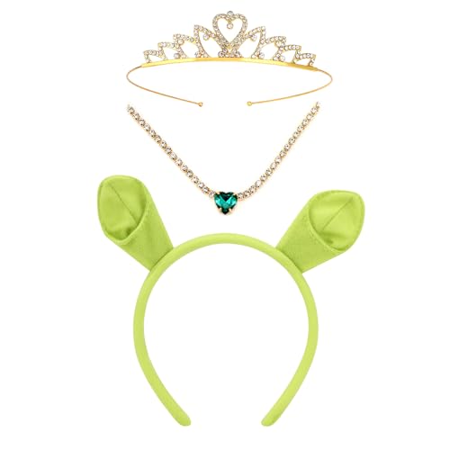 Teemotutu Monsterohren-Haarreif, grüner Oger, Kronenohren, Stirnband, Herz-Halskette, Kostüm, Party-Zubehör, Halloween, Cosplay-Set für Erwachsene, 3 Stück Teemotutu Monsterohren-Haarreif, grüner Oger, Kronenohren, Stirnband, Herz-Halskette, Kostüm, Party-Zubehör, Halloween, Cosplay-Set für Erwachsene, 3 Stück von Teemotutu