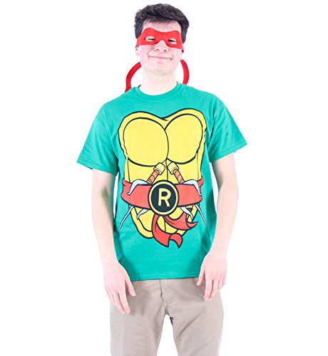 Teenage Mutant Ninja Turtles TMNT Raphael Kostüm Grün T-shirt with Rot Eye Mask (Large) von Teenage Mutant Ninja Turtles