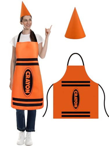 Teenyyou Buntstift-Schürze und lustige Zwergen-Kegel-Hüte für Kostüm-Set für Erwachsene, Kostüm-Outfit, Halloween, Cosplay, Orange/Abendrot im Zickzackmuster (Sunset Chevron), 30 x 26 inches von Teenyyou