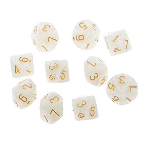 Set mit 10 weißen Würfeln mit Perlenmuster – 0–9 Gesichter für DND-Gaming – Acryl-Material Set mit 10 weißen Würfeln mit Perlenmuster – 0–9 Gesichter für DND-Gaming – Acryl-Material von Teesea