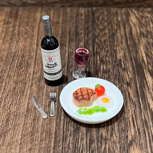 1 Set Miniatur Küche Puppenhaus Simulation Modell 1:12 Maßstab Puppenhaus Mini Wein Steak Kit Home Decor Zubehör von Tefexer
