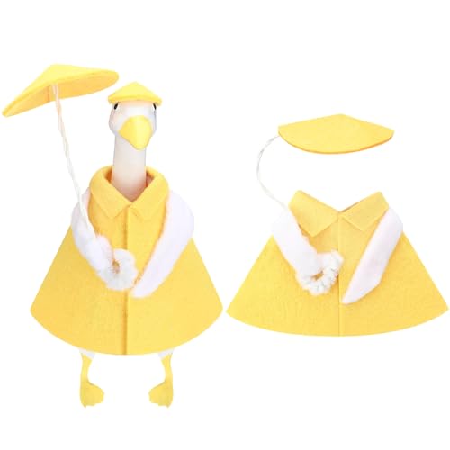 Tegeme Regenmantel Gans Outfit mit gelbem Regenschirm, Mini Schreibtisch Gänse Regenmantel Outfit, Veranda Gans Kleidung Niedliches Kostüm für 7 Zoll Figur Desktop Home Decoration von Tegeme