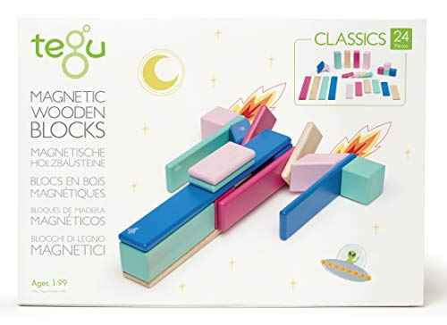 TEGU 5700611 Magnetisches Holzset pink, Holzbausteine, Holzspielzeug für Kinder, 24 Teile, Blossom von Tegu