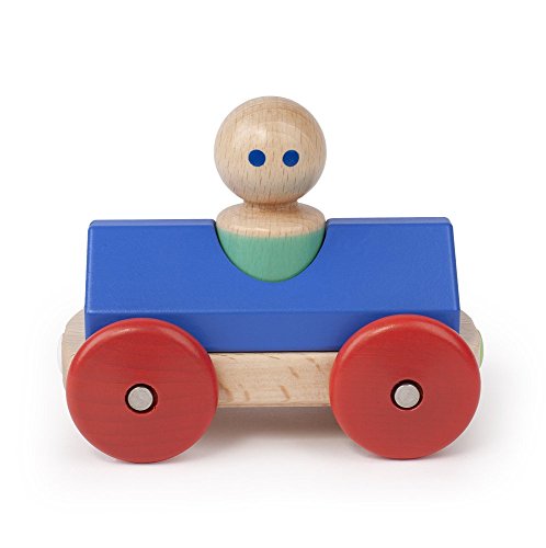 TEGU 5700652 Baby, magnetisches Spielauto, Holzspielzeug, Magnetic Racer rot-blau, 3 Teile von Tegu