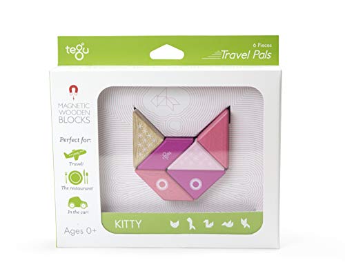 TEGU 5700703 Travel Pals Kitty Katze, magnetische Holzbausteine, Holzspiel-Set für unterwegs, 6-teilig, Mehrfarbig von Tegu