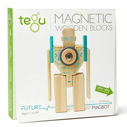 TEGU MGB-TL1-405T, mehrfarbig, 57001406 Holzbausteine magnetisch, Holzspiele-Set Magbot, 9 Teile, Holzspielzeug für Kinder ab 12 Monate von Tegu