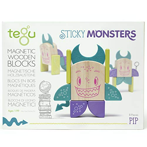 Tegu 5700605 Holzbausteine magnetisch, Sticky Monsters PIP, 8-teilig von Tegu