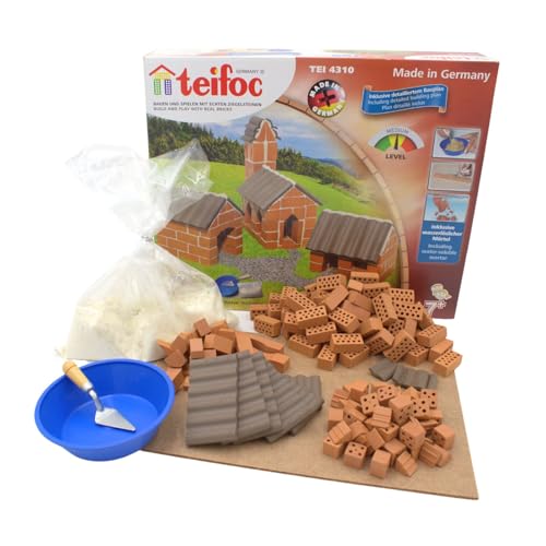 teifoc 4310 Steinbaukasten - Dorf, Bauset für Mädchen und Jungen mit 155 Mini-Ziegelsteinen, 3 Häuser DIY selbst Bauen, Geschenk für Kinder ab 7 Jahren von Teifoc