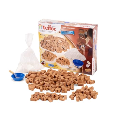 teifoc 1500 Steinbaukasten - XXL Bastelset für Kinder ab 6 Jahren, Bausatz mit echten Mini Ziegelsteinen und wasserlöslichem Mörtel, 280 Bauteile, DIY Kreativ Set für Mädchen und Jungen von Teifoc