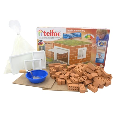 Teifoc TEI 4060 Steinbaukasten - Garage, Miniatur Haus für Spielzeugautos, Bastelset für Kinder ab 7 Jahren, Konstruktionsspielzeug, Bausatz für Mädchen und Jungen von Teifoc