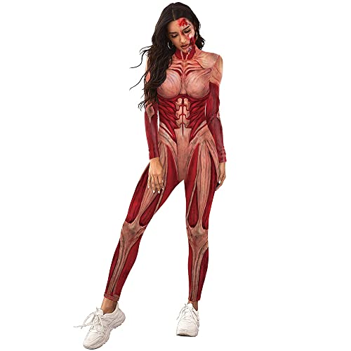 Teilwenl Damen Kyojin Cosplay Kostüm AOT Bodysuit Jumpsuit Halloween Muskel-Skelett Bodysuit Zentai 3D von Teilwenl