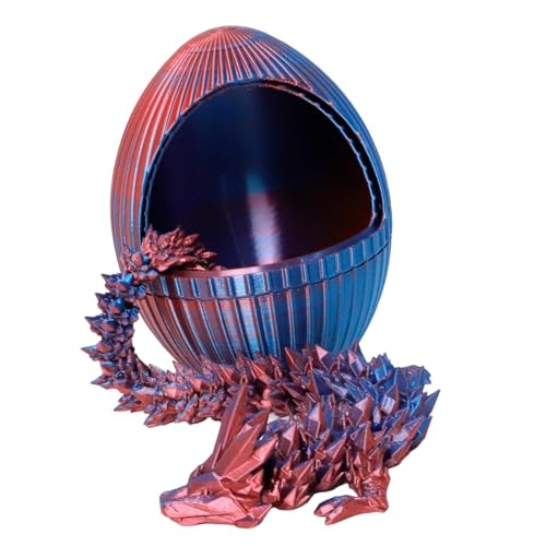 3D-Gedruckter Drache im Ei – voll beweglicher Drache, Kristalldrache mit Drachenei, Schlangen-Ei-Ornament, Schlangenstatuen-Dekoration, Fidget-Drachen-Ei für Desktop-Dekoration von Teksome