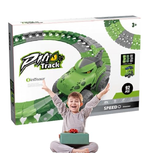 Dinosaurier-Spielzeugbahn für Jungen,Auto-Track-Spielset mit Dinosaurier- und Hai-Thema | Dinosaurier-Rennbahn mit langlebiger Batterie für Kinder, Jungen und Mädchen Teksome von Teksome