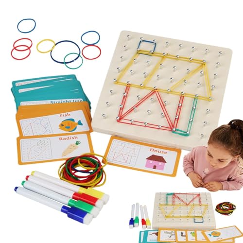 Nagelpuzzles für Kinder,Montessori-Nagelbrett | Spielzeug Puzzlebrett | STEM Puzzle Nagelbrett aus, Feinmotorikspielzeug mit Gummibändern, Lernaktivitäten im Vorschulalter von Teksome