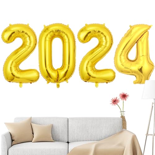 Teksome Silberne 2024 Luftballons, 40 Zoll dekorative Luftballons, Multifunktionale glänzende große Silberne 2024 Luftballons für die Weihnachtsdekoration von Teksome