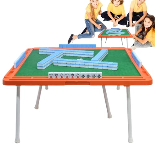 Teksome Chinesisches Mahjong-Fliesen-Set, Outdoor-Reise-Unterhaltungs-Familienspiel | Tragbare Legespiele mit sanftem Polieren,Reisespielset Kein Geruch Mahjong-Set mit Tischbeinen für Unterhaltung von Teksome