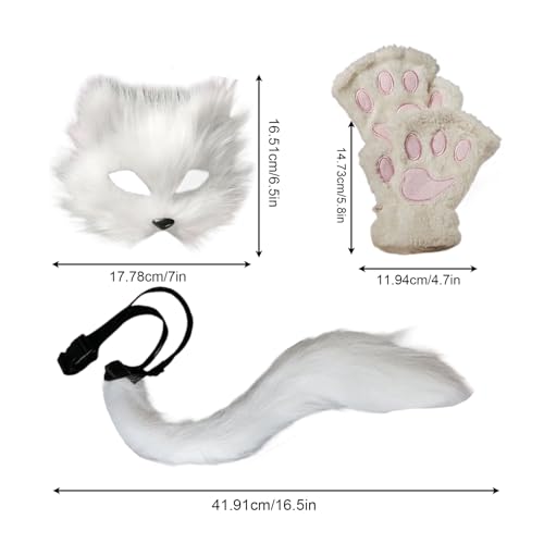 Teksome Halloween Maske für Erwachsene - Halbmaske Mit Tierfelloptik,Handschuhe Schwanz Faschingszubehör Foto Requisiten Karneval Accessoires Teksome Halloween Maske für Erwachsene - Halbmaske Mit Tierfelloptik,Handschuhe Schwanz Faschingszubehör Foto Requisiten Karneval Accessoires von Teksome