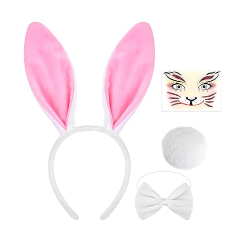 Teksome Hasenkostüm,Hasenkostüm für Kinder,Niedlicher Hasenschwanz mit Gesichtsaufkleber, weißes Kaninchenzubehör - Hasenohren Stirnband, Hasenkostümzubehör für Karneval, Cosplay, Bühnenauftritt Teksome Hasenkostüm,Hasenkostüm für Kinder,Niedlicher Hasenschwanz mit Gesichtsaufkleber, weißes Kaninchenzubehör - Hasenohren Stirnband, Hasenkostümzubehör für Karneval, Cosplay, Bühnenauftritt von Teksome