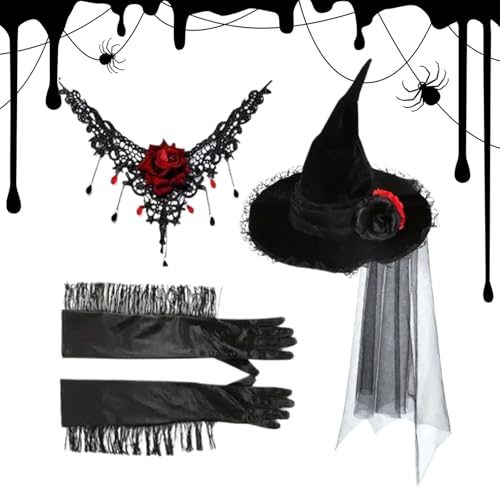 Teksome Hexenhut | Spitzen Hexen Stirnband - Damenmode für Kostüme Erwachsene Partys Cosplay Mottopartys Halloween Deko von Teksome