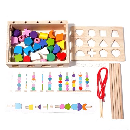 Teksome Holzperlen-Reihenfolge-Spielzeug, Holzform-passende Puzzles | Geometrische Formperlen-Sequenzierungsspielzeug für Kinder | Sortier-Stapelspielzeug mit realistischem Design für Ostern, von Teksome