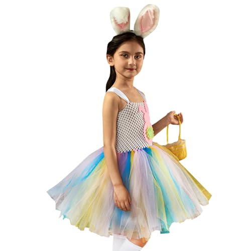 Teksome Kinder Hase Tutu | Mädchen Osterhase Tutu Kleid Kostüm,Tutu-Outfit für Mädchen im Alter von 2–10 Jahren, Kaninchen-Outfit, Weihnachts-Cosplay-Kostüm für Ostern, Halloween, Cosplay-Party von Teksome