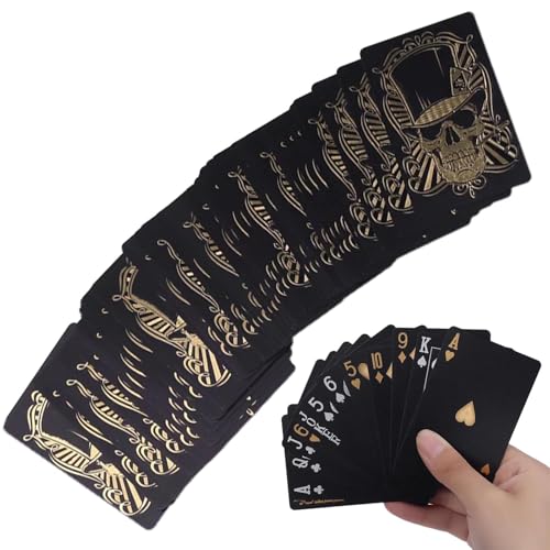 Teksome Schwarzes Spielkartendeck,Spielkarten für Erwachsene - Pokerkarten-Kartenspiel mit Totenkopf-Prägung - Spielkarten aus glatter Folie mit Aufbewahrungsbox für Texas Holdem, Poker, Go Fish, Teksome Schwarzes Spielkartendeck,Spielkarten für Erwachsene - Pokerkarten-Kartenspiel mit Totenkopf-Prägung - Spielkarten aus glatter Folie mit Aufbewahrungsbox für Texas Holdem, Poker, Go Fish, von Teksome