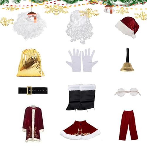 Teksome Weihnachtsmann-Anzug für Erwachsene, Weihnachtsmann-Kostüm-Set,12X Weihnachtsmann-Outfit-Set für Partys | Warmer Weihnachtsmann-Anzug für Erwachsene für Weihnachtsparade, Feiertagsparty, von Teksome