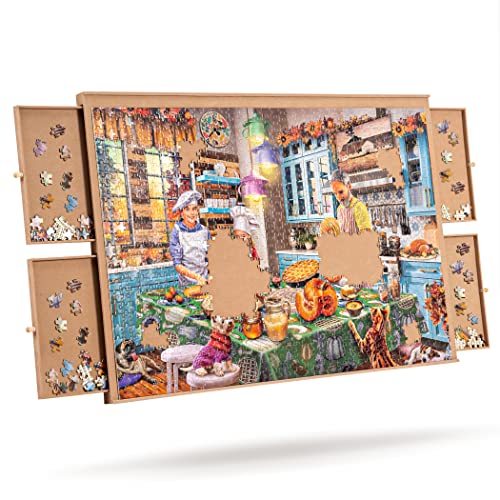 Tektalk Flannelette beschichtetes Puzzlebrett, Puzzlebrett für Erwachsene, tragbares Puzzlebrett mit 4 Schubladen, Puzzletisch, Puzzleplateau mit Rutschfester Oberfläche für bis zu 1.000 Teile von Tektalk