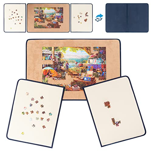 Tektalk Tragbares Puzzle-Brett mit Staubschutz - Rutschfeste Oberfläche für Puzzle-Aufbewahrung und Transport - Bis zu 1000 Teile (Blau/Khaki mit Zwei Einlegeböden) von Tektalk