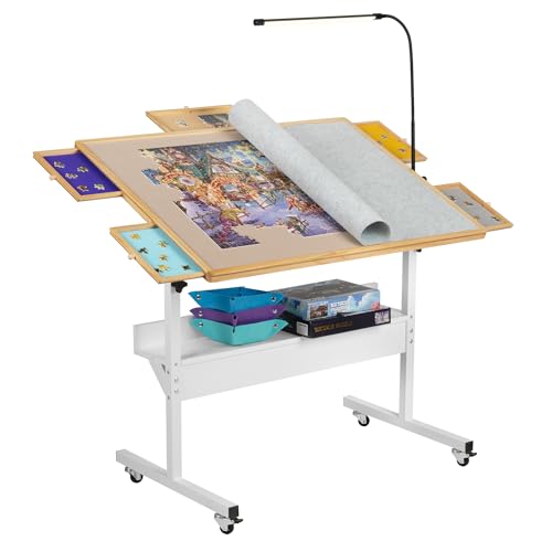 Tektalk Puzzletisch mit LED-Licht, Puzzlebrett mit Winkel- & Höhenverstellung, Holzplateau mit Abdeckung, umschlossen mit 4 Rollenrädern, für Puzzles bis zu 1500 Teile von Tektalk