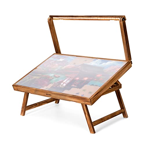 Tektalk Puzzletisch mit LED-Licht, Puzzletisch mit Klappbeinen und Abdeckung, Holzpuzzlebrett mit 5 verstellbaren Winkeln, zur Puzzleaufbewahrung, für bis zu 1000 Puzzleteile von Tektalk