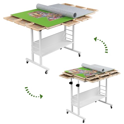 Tektalk Puzzletisch mit klappbarer Tischplatte, Höhenverstellung, Puzzlebrett mit 2 Filzbezug & 8 Sortierschalen, umschlossen mit 4 Rollenrädern, für bis zu 2000 Puzzleteile (grün) von Tektalk