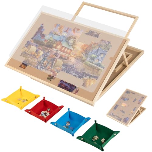 Tektalk wandelbares Puzzlebrett, das als vertikales und horizontales Puzzlebrett verwendet Wird, Verstellbarer Puzzletisch mit Abdeckung und 4 farbigen Filzsortierschalen, for Up to 1000 Pieces von Tektalk