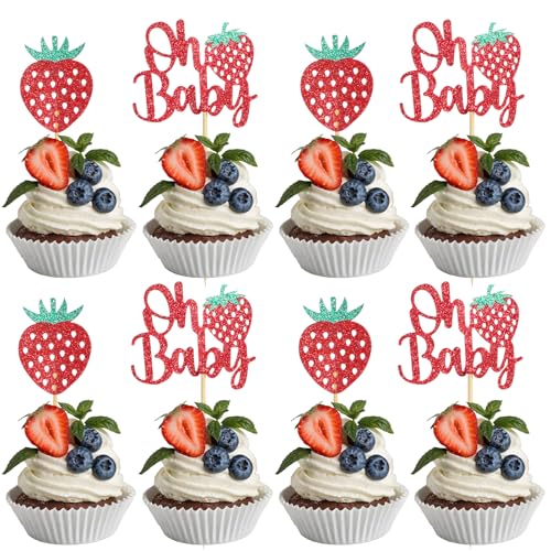 30 Stück Erdbeer-Cupcake-Topper, Erdbeer-Kurzkuchen-Topper, Glitzer-Erdbeeren, Happy Birthday-Topper, Happy Birthday-Topper für Kuchen, geeignet für Erdbeer-Mottoparty, Geburtstage 30 Stück Erdbeer-Cupcake-Topper, Erdbeer-Kurzkuchen-Topper, Glitzer-Erdbeeren, Happy Birthday-Topper, Happy Birthday-Topper für Kuchen, geeignet für Erdbeer-Mottoparty, Geburtstage von Telooco