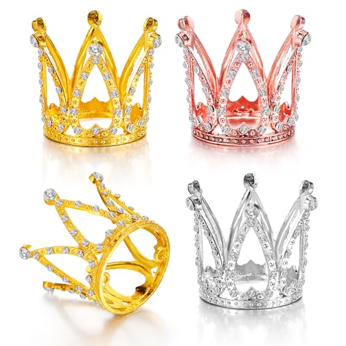 4 Stück Mini Kronen für Blumensträuße Strass Kronen Tortendeko Kleine Prinzessin Königin Krone Glitzernde Strasssteine Kronen Kuchendekoration für Geburtstagsparty Hochzeit (3 Farben) von Telooco