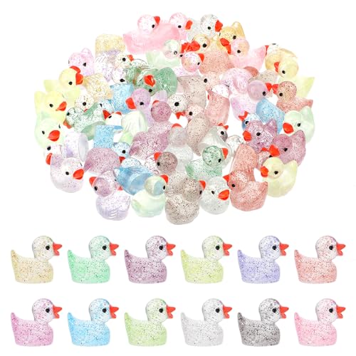 Telooco 60 Stück Mini Enten Glitzer Harz Enten Mini Figuren Landschafts Dekoration Kleine Enten Gummienten Niedliche Miniatur Enten DIY Basteln Aquarium Party Dekoration (12 Farben) von Telooco