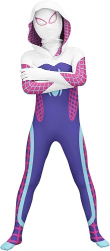 Temolie Kinder Ghost Gwen Halloween Kostüm Superheld Cosplay Party Jumpsuits Mädchen Party Verkleidung Karneval für 3-12 Jahre (Lila, 10-11 Jahre) von Temolie